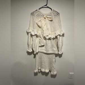 Elegant Cream Alpaca Wool Blended Knit Sweater and Skirt Set